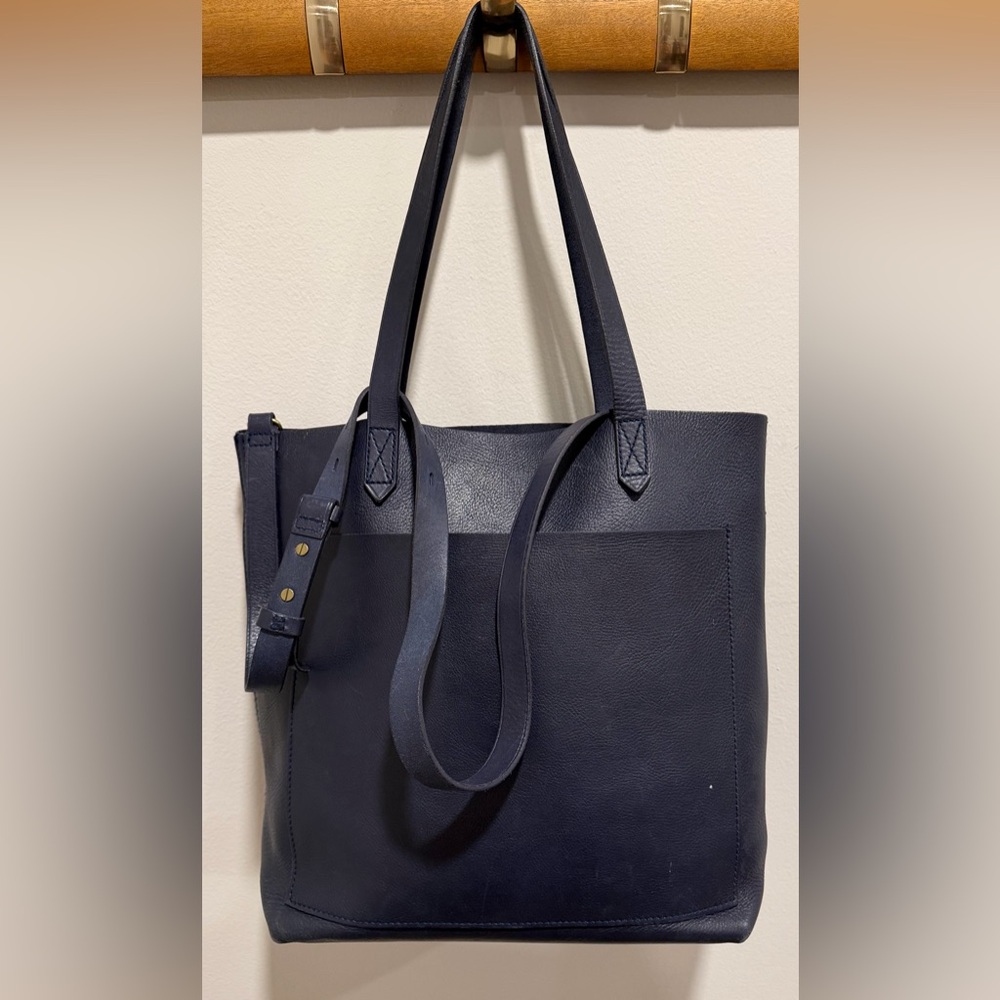 Madewell Navy Leather Transport Tote Laptop Work Bag & Strap Everyday Minimalist